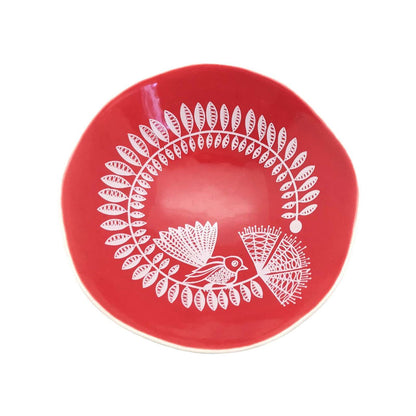 Jo Luping Design - White Fantail & Pohutukawa on Red - 7cm Porcelain Bowl