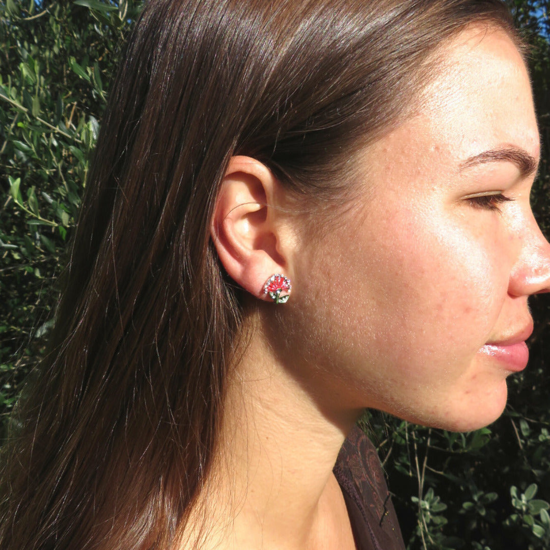 Pohutukawa Enamel Studs ER56