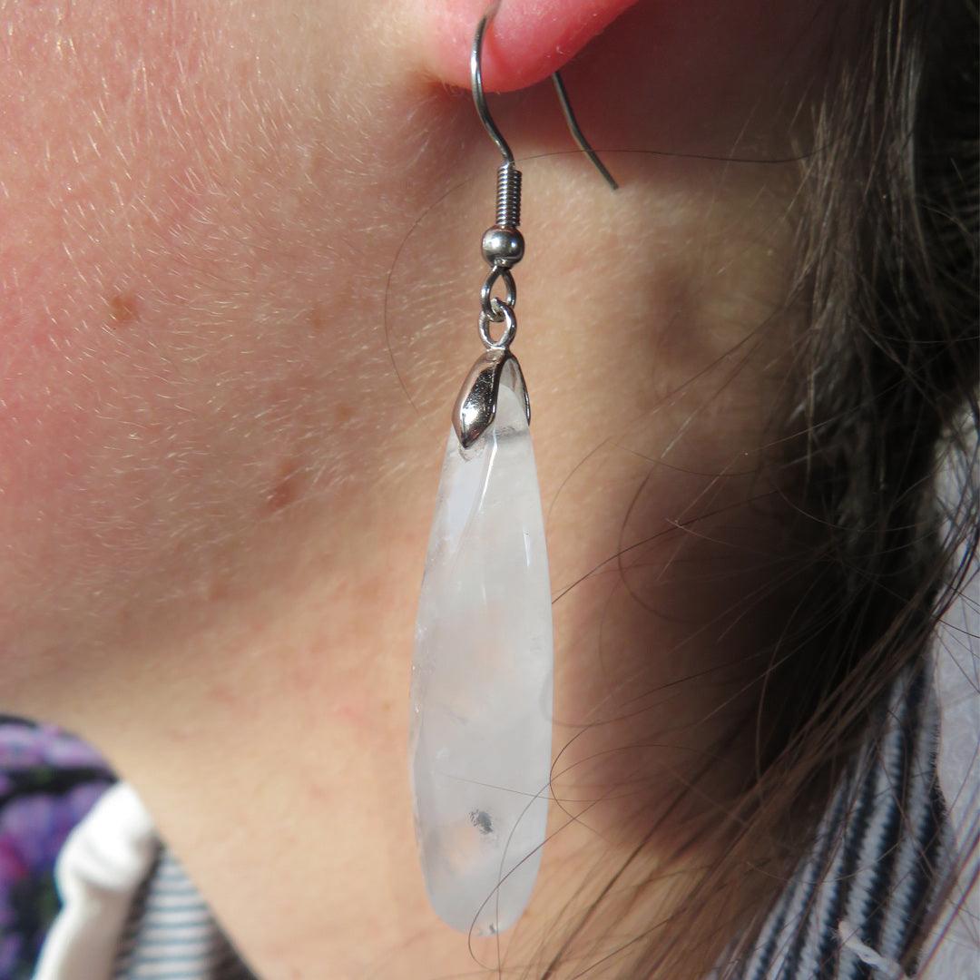 White Quartz Long Earrings